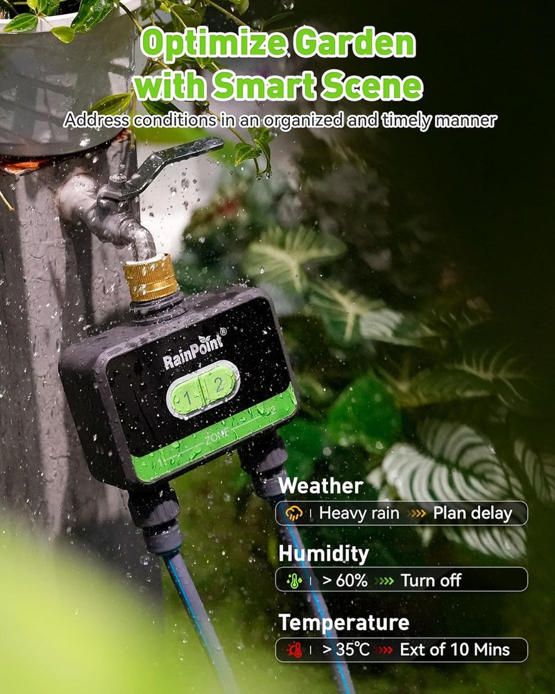 RAINPOINT WiFi Water Timer for Garden Hose with Brass Inlet, 2-Zone Smart Hose Timer, WiFi Irrigation Controller, Automatic Sprinkler Watering System for Lawns and Yard - Image 5